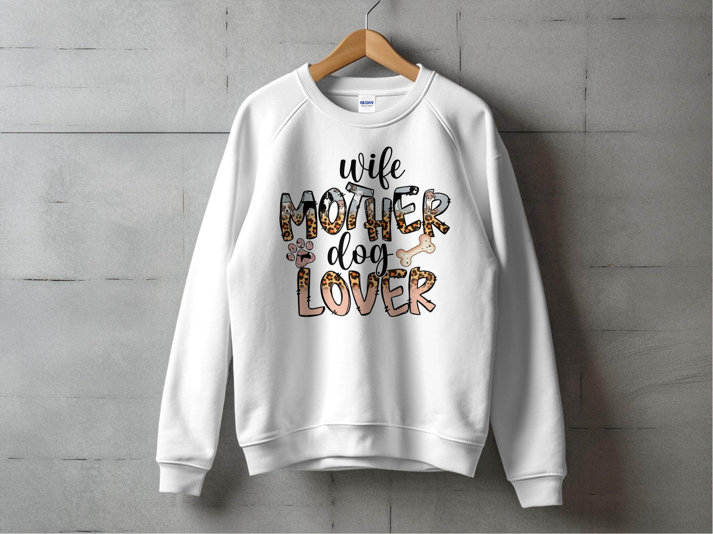Wife Mother Dog Lover Animal Print Bone Graphic Sweater - Design & Vybe