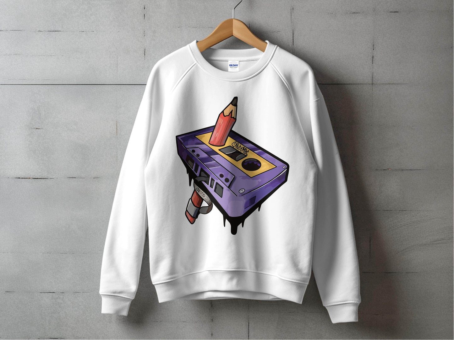 Cool Retro Pencil and Cassette Design Graphic Sweater - Design & Vybe