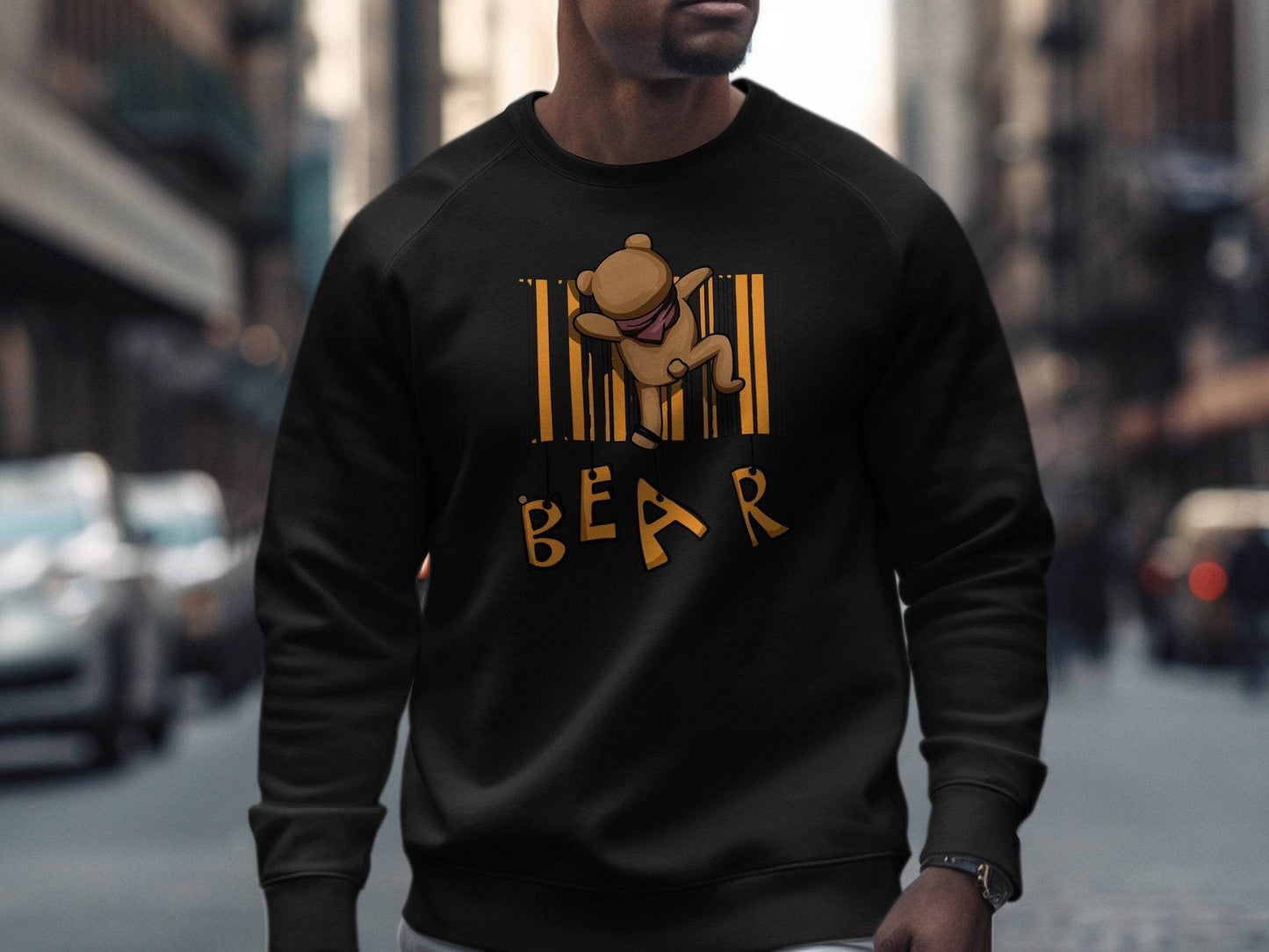 Funny Adorable Cute Bear Climbing Barcode Design Printed Sweater - Design & Vybe