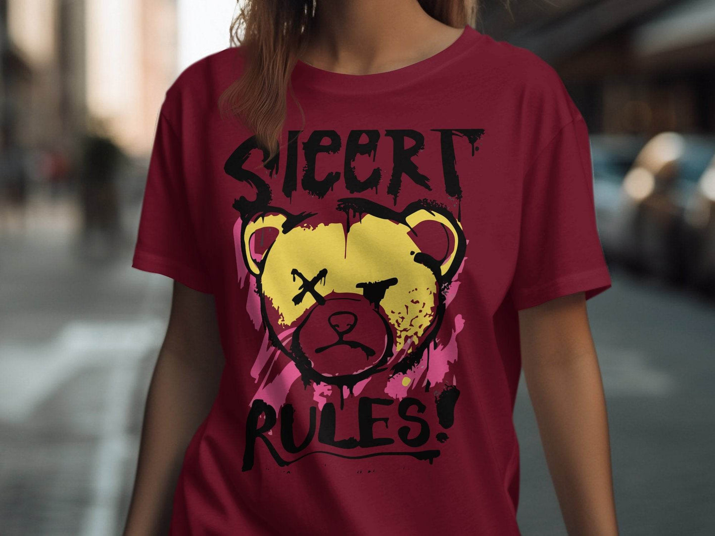 Teddy Bear Graffiti Design Street Rules T-Shirt - Design & Vybe