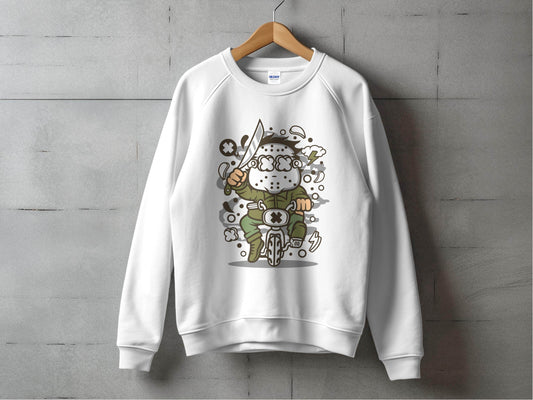 Cartoon Character on Tricycle Illustration Graphic Sweater - Design & Vybe