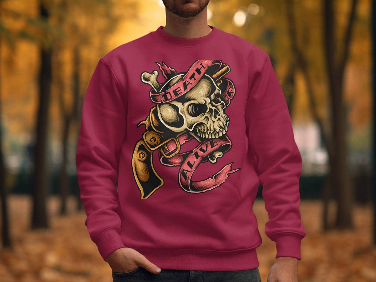 Vintage Death or Alive Skull and Gun Graphic Sweater - Design & Vybe