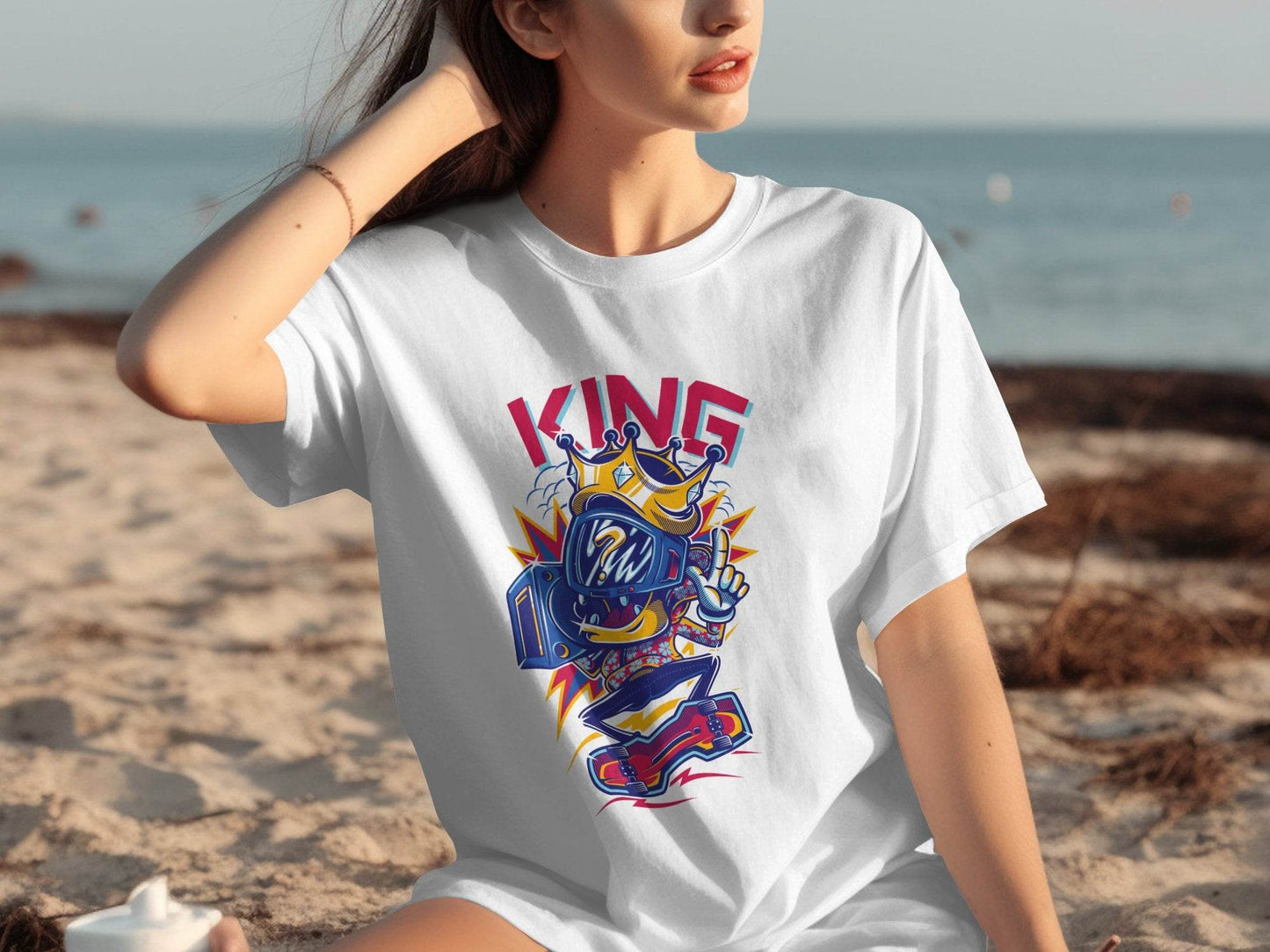 King Skater With Question Mark Head Retro Design T-Shirt - Design & Vybe
