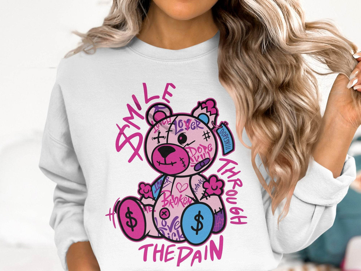 Smile Through The Pain Bear Bold Graphic Sweater - Design & Vybe