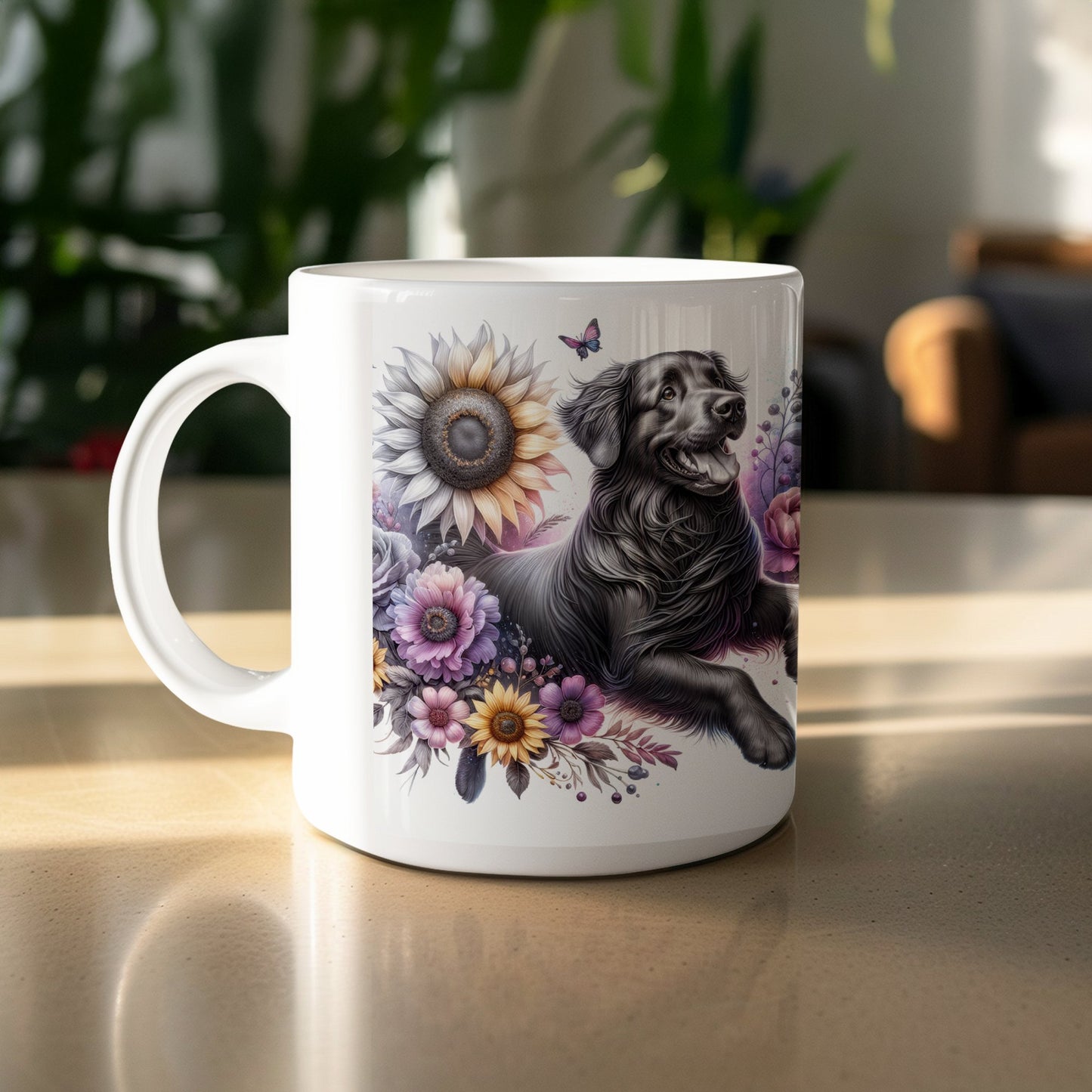 Cute Floral Dog Art White Ceramic Mug product