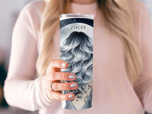 Pisces Zodiac Sign Woman with Floral Tattoo Design Tumbler - Design & Vybe