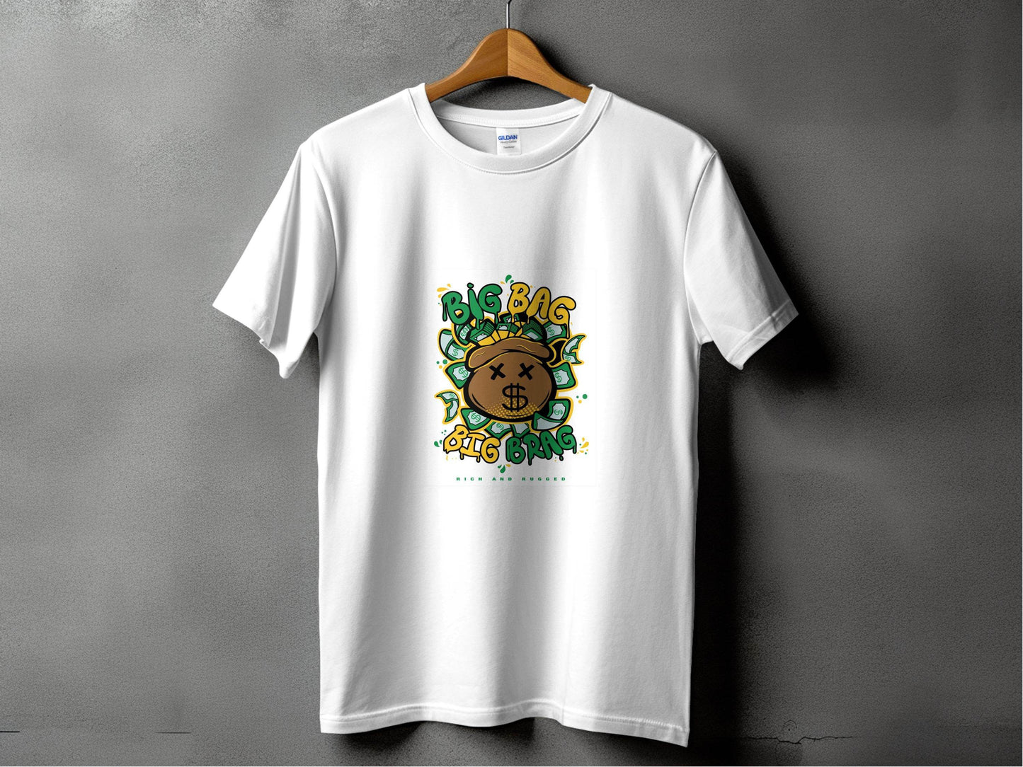 Big Bag and Big Brag Rich and Rugged Design T-Shirt - Design & Vybe