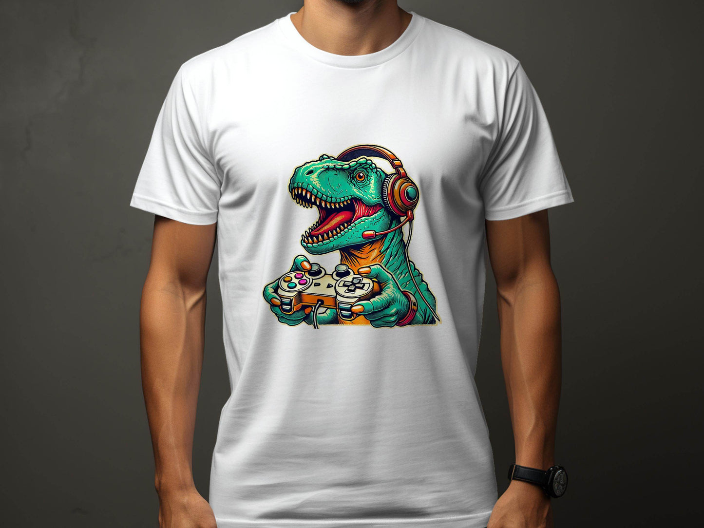 Gaming Dinosaur Retro Controller Funny Gamer Design T-Shirt - Design & Vybe