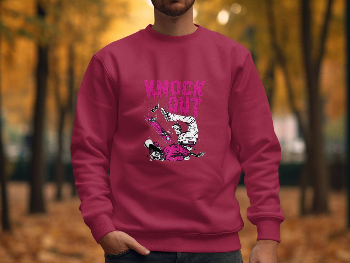 Knock Out Skateboarding Skeleton Illustration Art Sweater - Design & Vybe