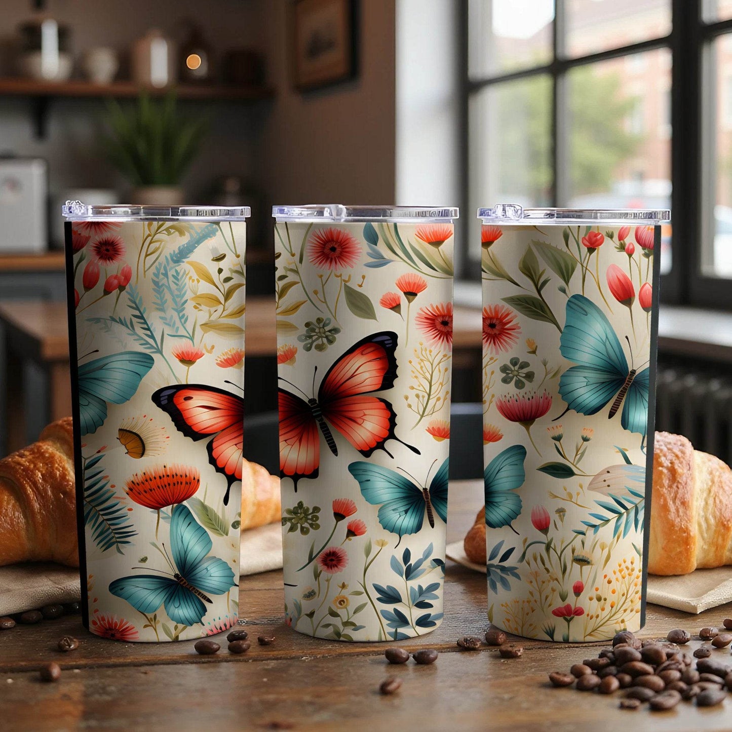 Butterflies Among Flowers Vibrant Floral Design Cute Tumbler - Design & Vybe