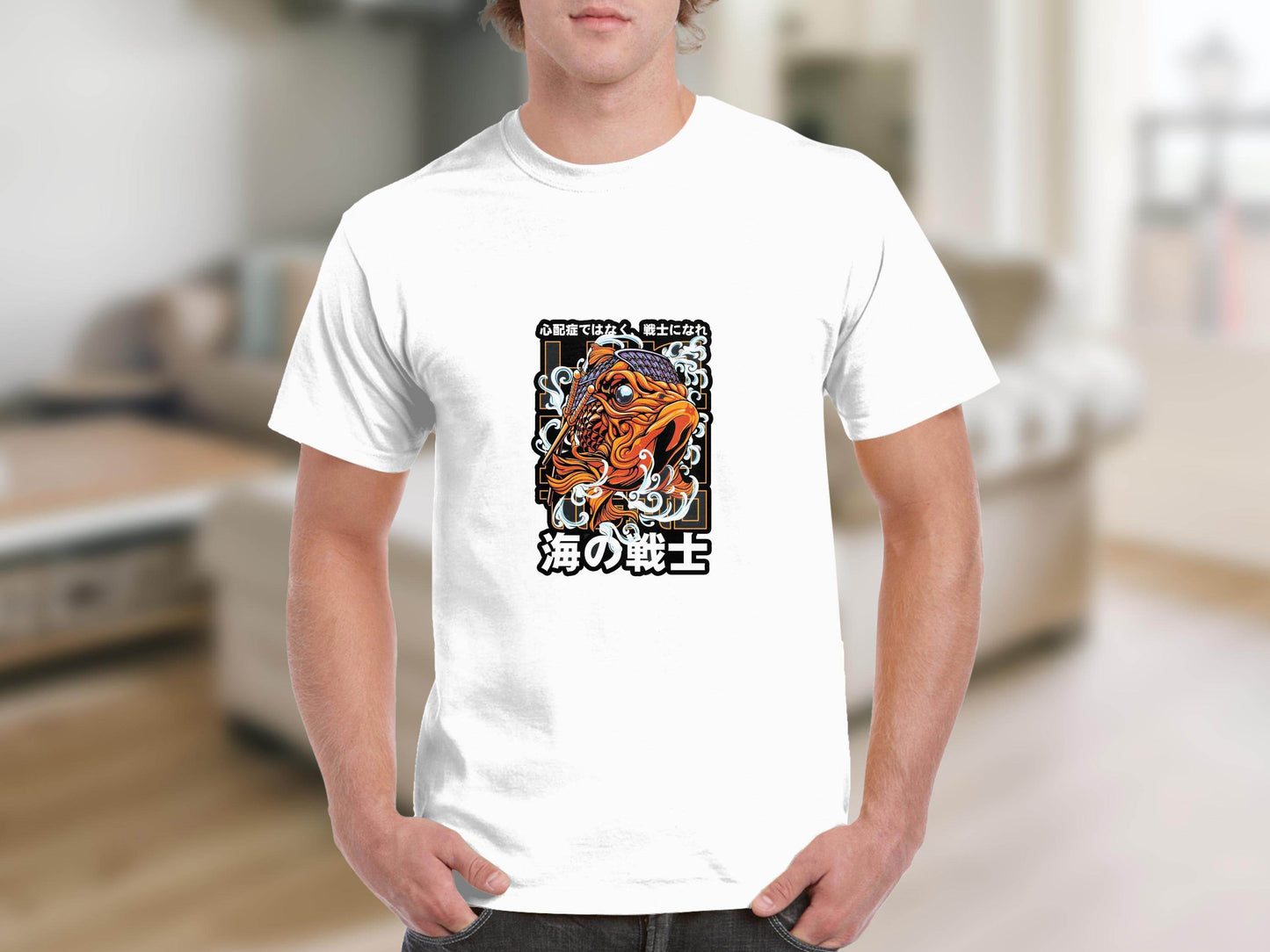 Fish Warrior With Japanese Text Graphic T-Shirt - Design & Vybe