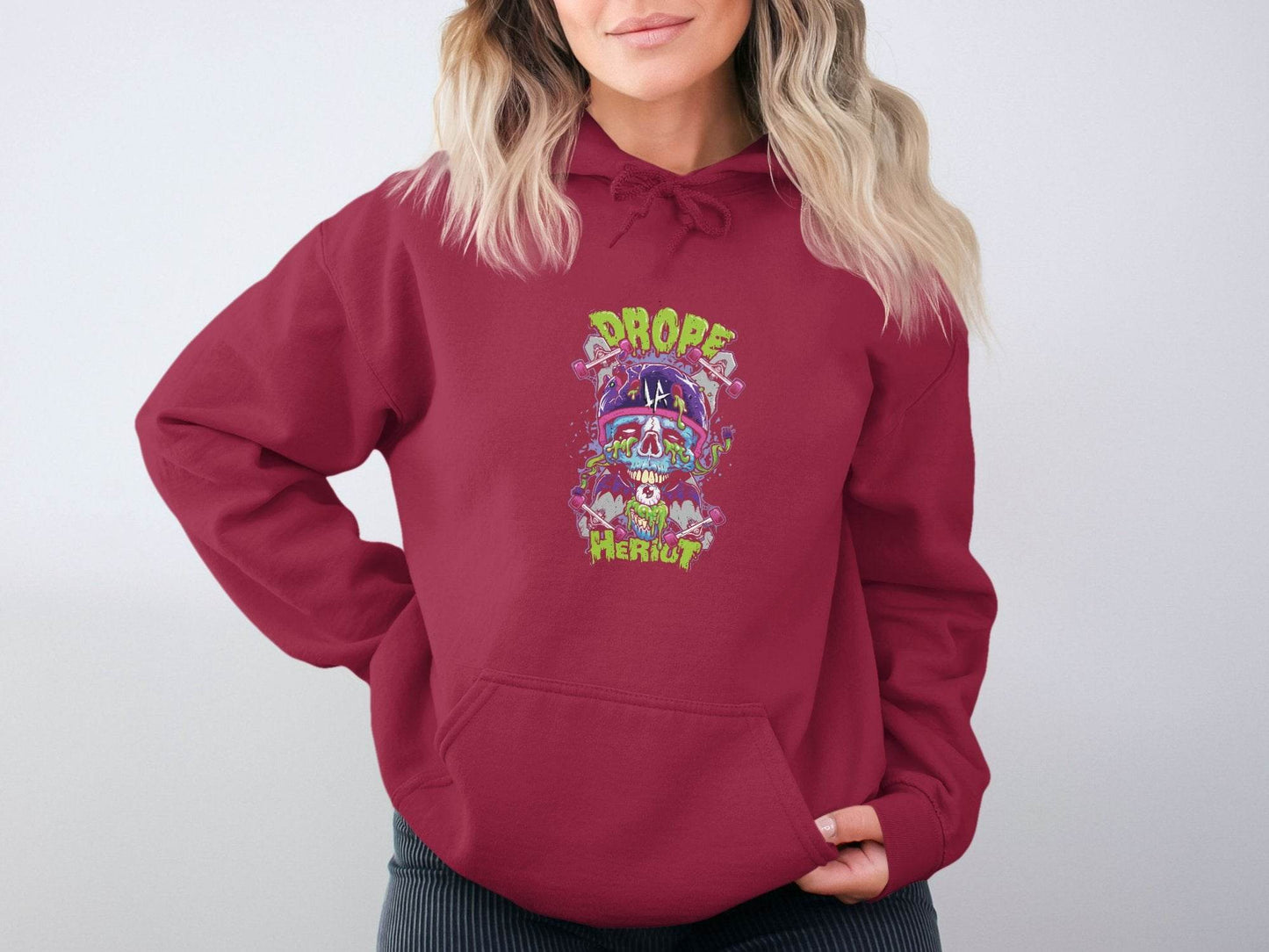 Drop Herout with Helmet and Skull Graphic Print Hoodie - Design & Vybe