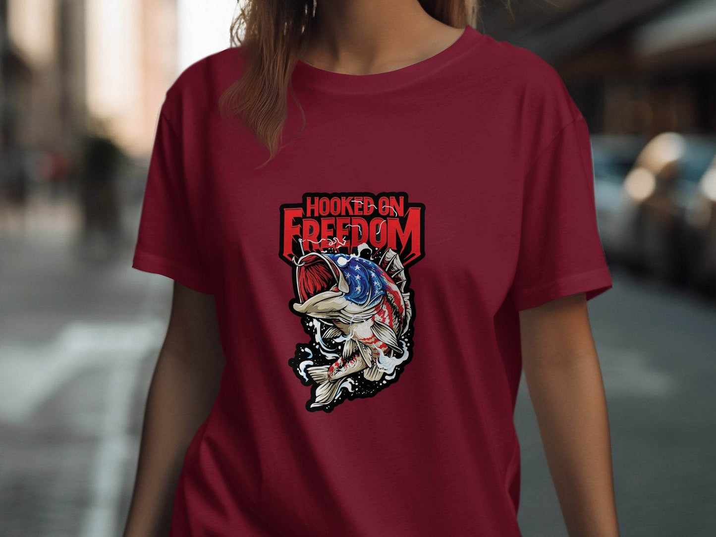 Hooked On Freedom Patriotic Fish Graphic T-Shirt - Design & Vybe