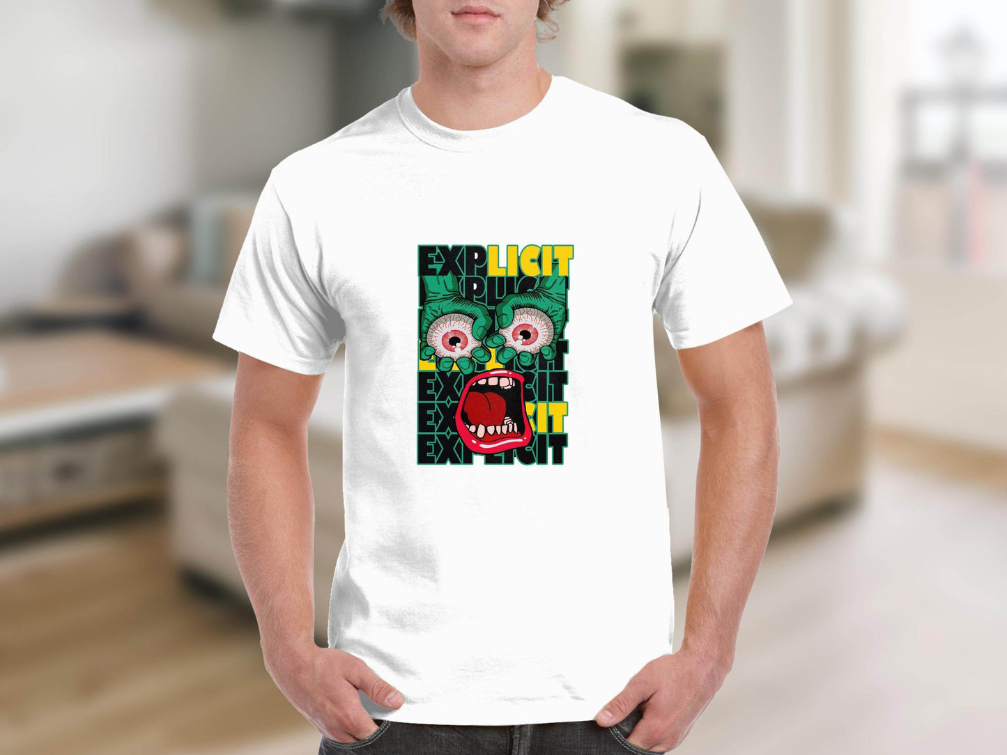 Explicit Graphic with Eyes and Mouth Design T-Shirt - Design & Vybe