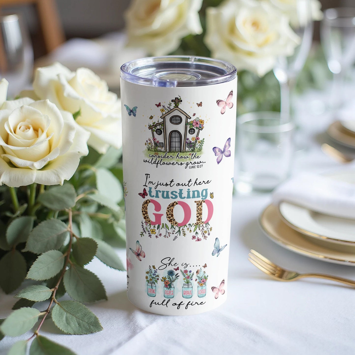 Inspirational Trusting God Floral Tumbler Product