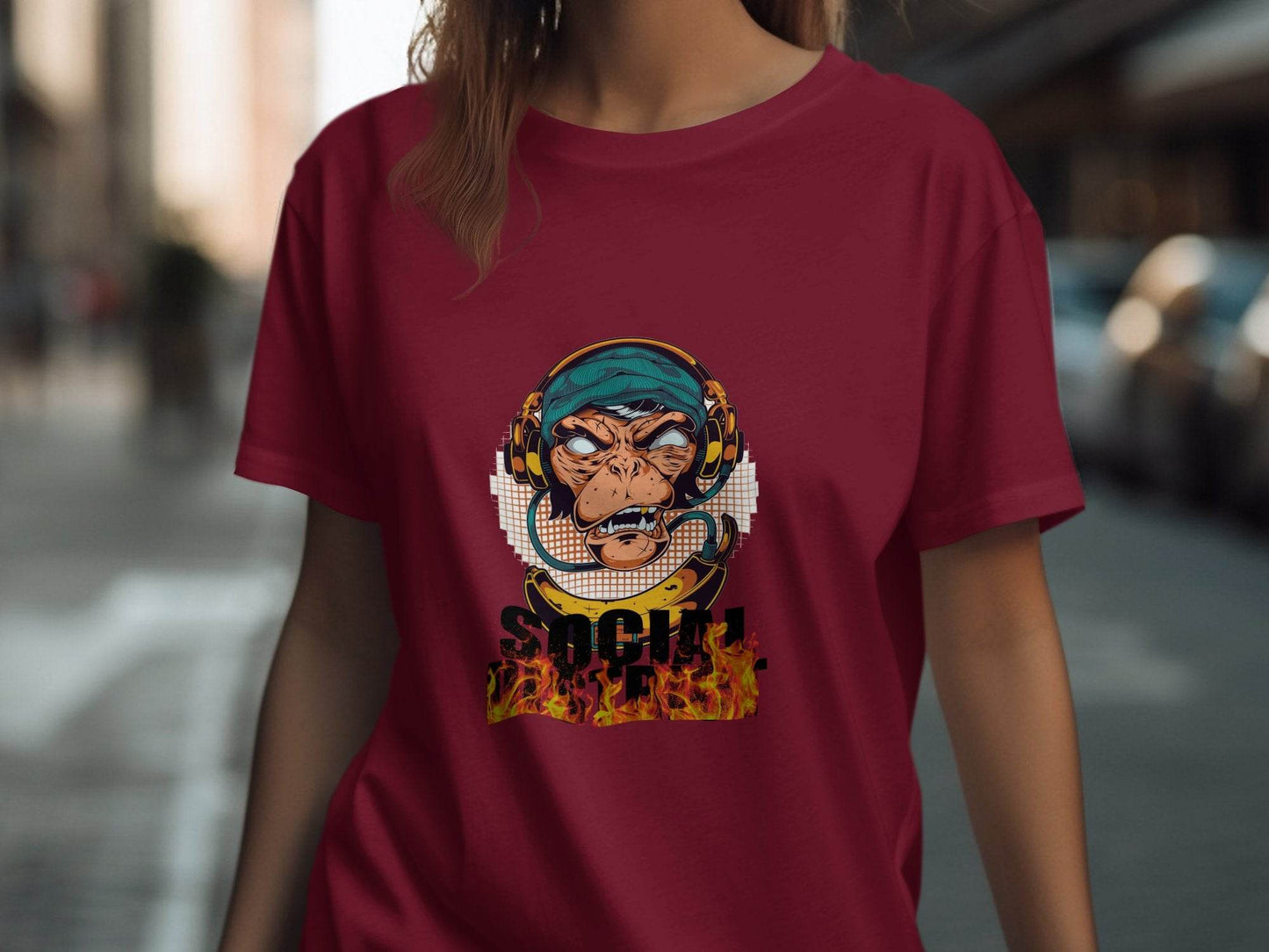 Social District Monkey with Headphones Design T-Shirt - Design & Vybe