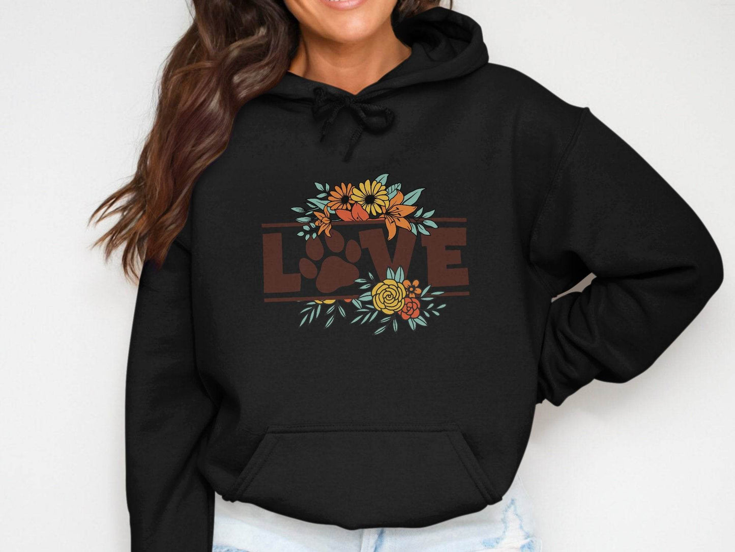 Floral Love Paw Print Design Graphic Flower Design Hoodie - Design & Vybe