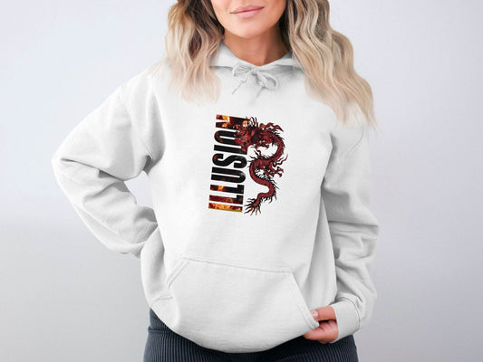 EUSTIS Dragon with Fire Text Graphic Print Design Hoodie - Design & Vybe