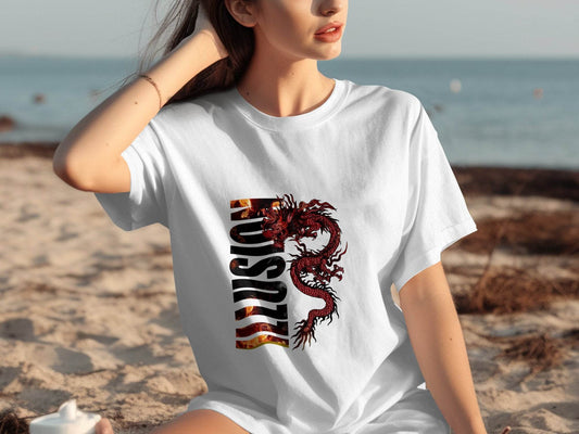 EUSTIS Dragon with Fire Text Graphic Print Design T-Shirt - Design & Vybe