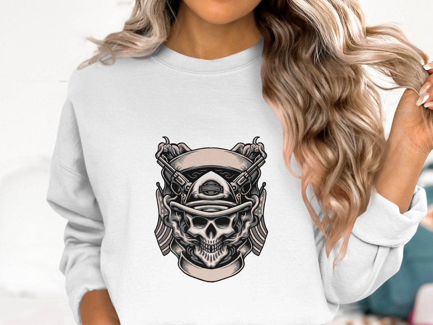 Skull with Guns and Flags Graphic Sweater - Design & Vybe