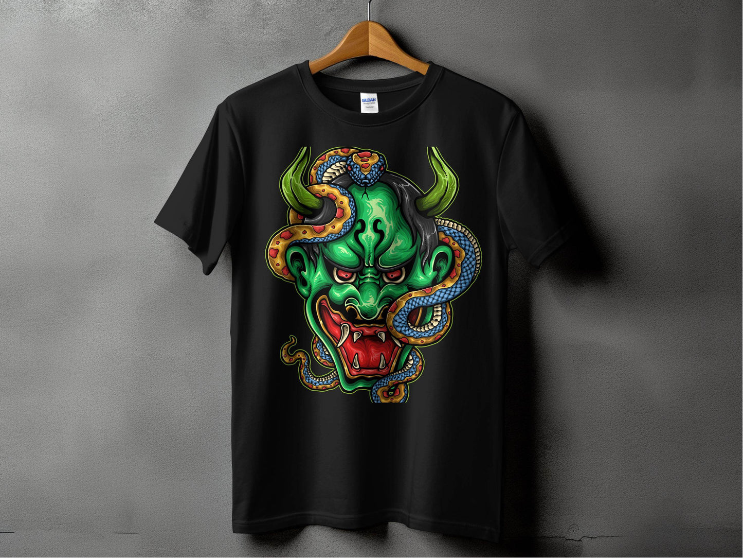Bizarre Demon Face with Snake Design Horror T-Shirt - Design & Vybe