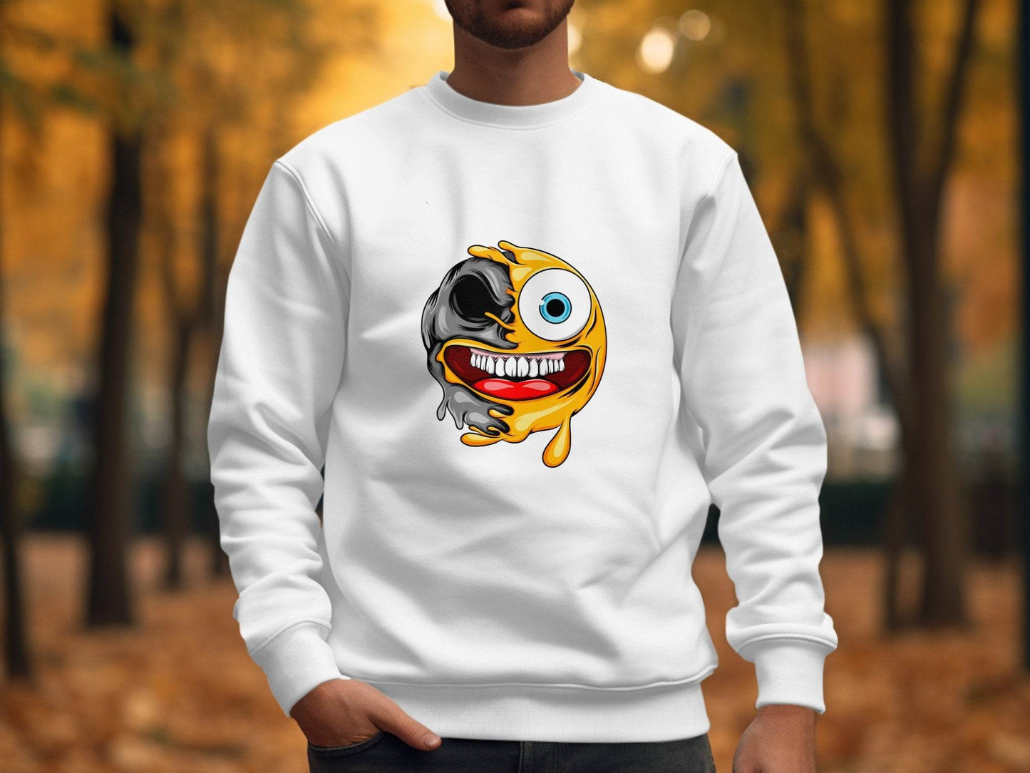Emoji Half Skull Funny Grotesque Face Vector Sweater - Design & Vybe