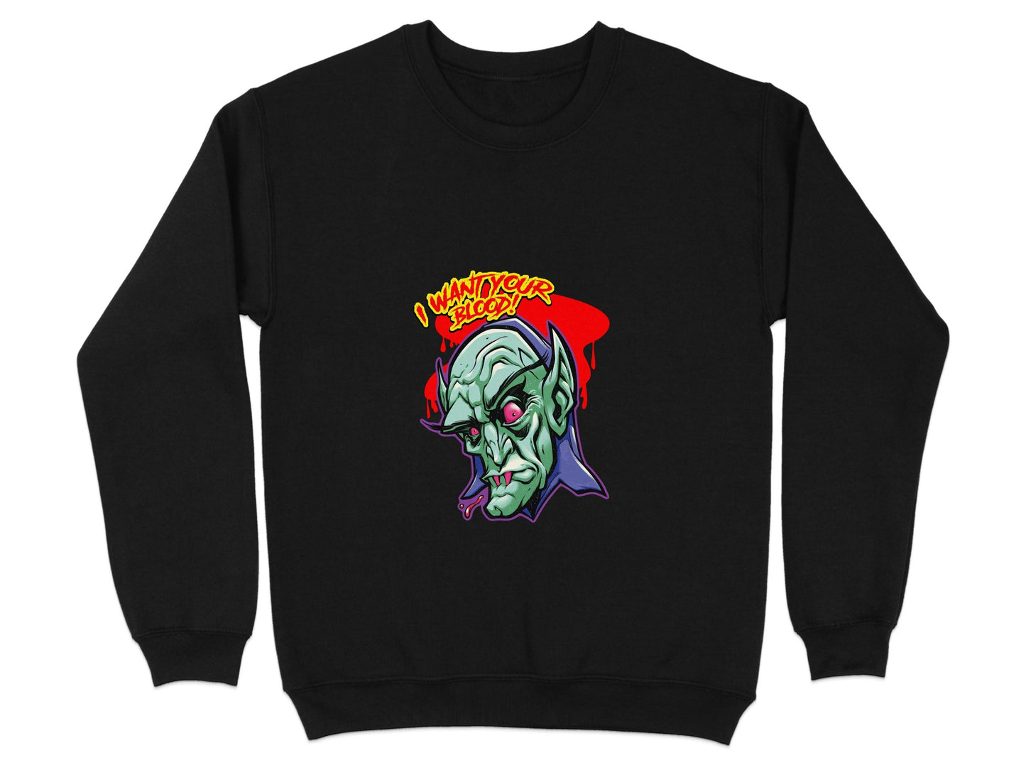 I Want Your Blood Vampire Head Horror Graphic Sweater - Design & Vybe