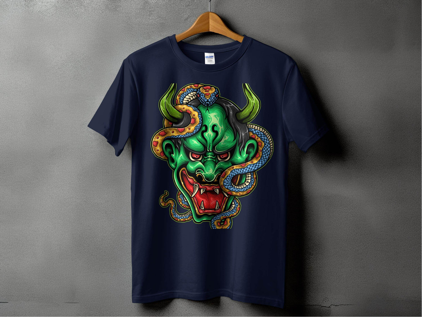 Bizarre Demon Face with Snake Design Horror T-Shirt - Design & Vybe