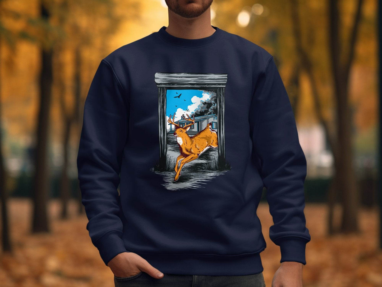 Wildlife Escape Deer Graphic Sweater - Design & Vybe