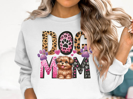 Dog Mom Cute Puppy Hearts Animal Print Design Graphic Sweater - Design & Vybe