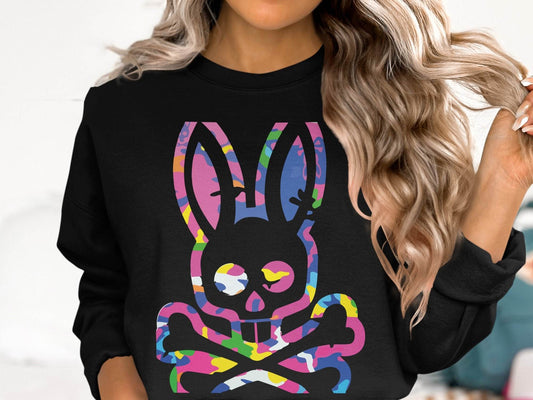 Colorful Skull Bunny Graphic Sweater - Design & Vybe