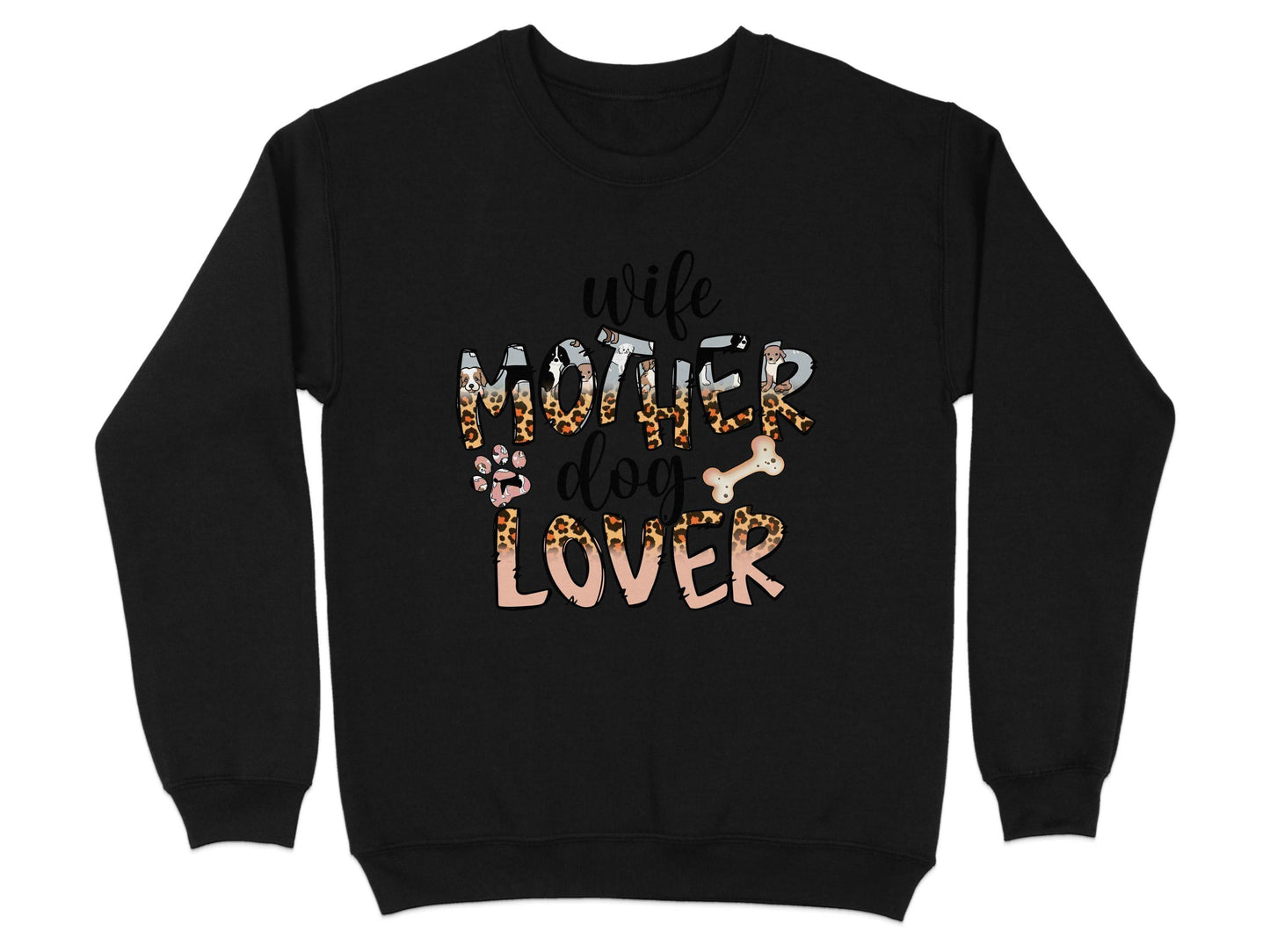 Wife Mother Dog Lover Animal Print Bone Graphic Sweater - Design & Vybe
