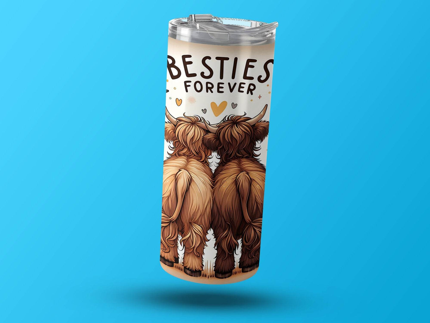 Besties Forever Highland Cows And Flowers Design Tumbler - Design & Vybe
