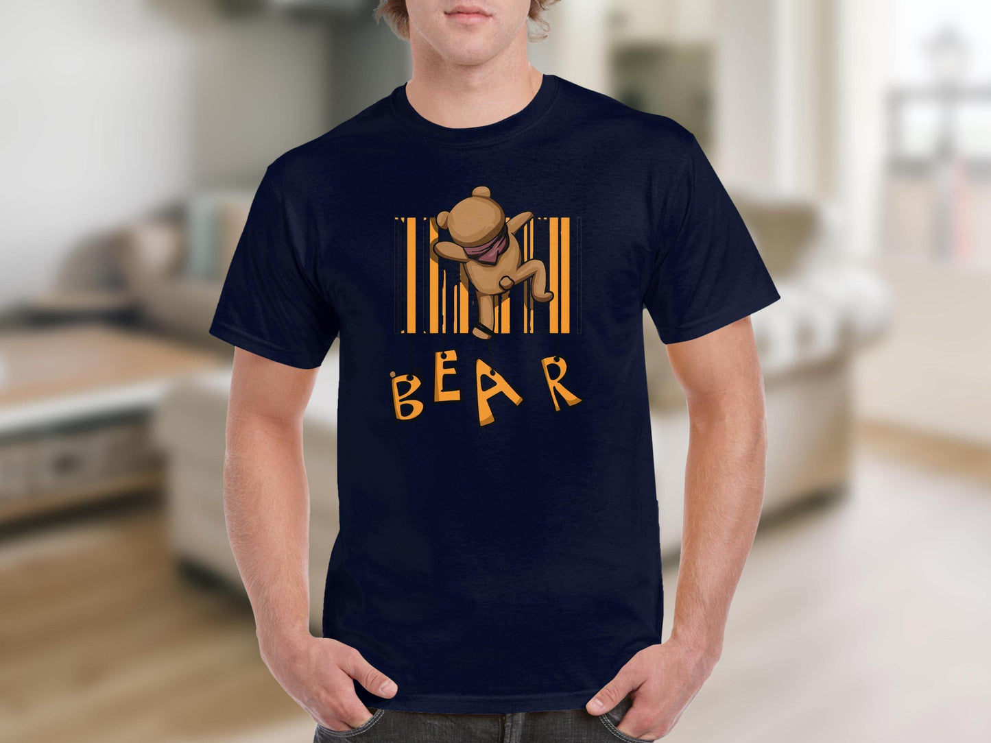 Funny Adorable Cute Bear Climbing Barcode Design Printed T-shirt - Design & Vybe