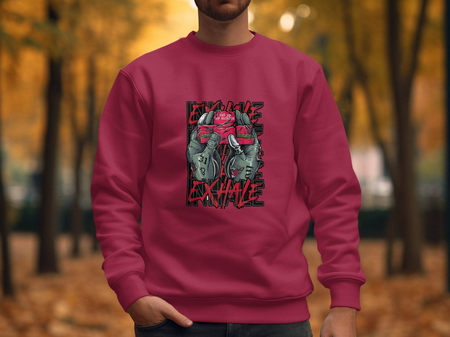 Inhale Exhale I Roll Up My Medicine Graphic Design Sweater - Design & Vybe