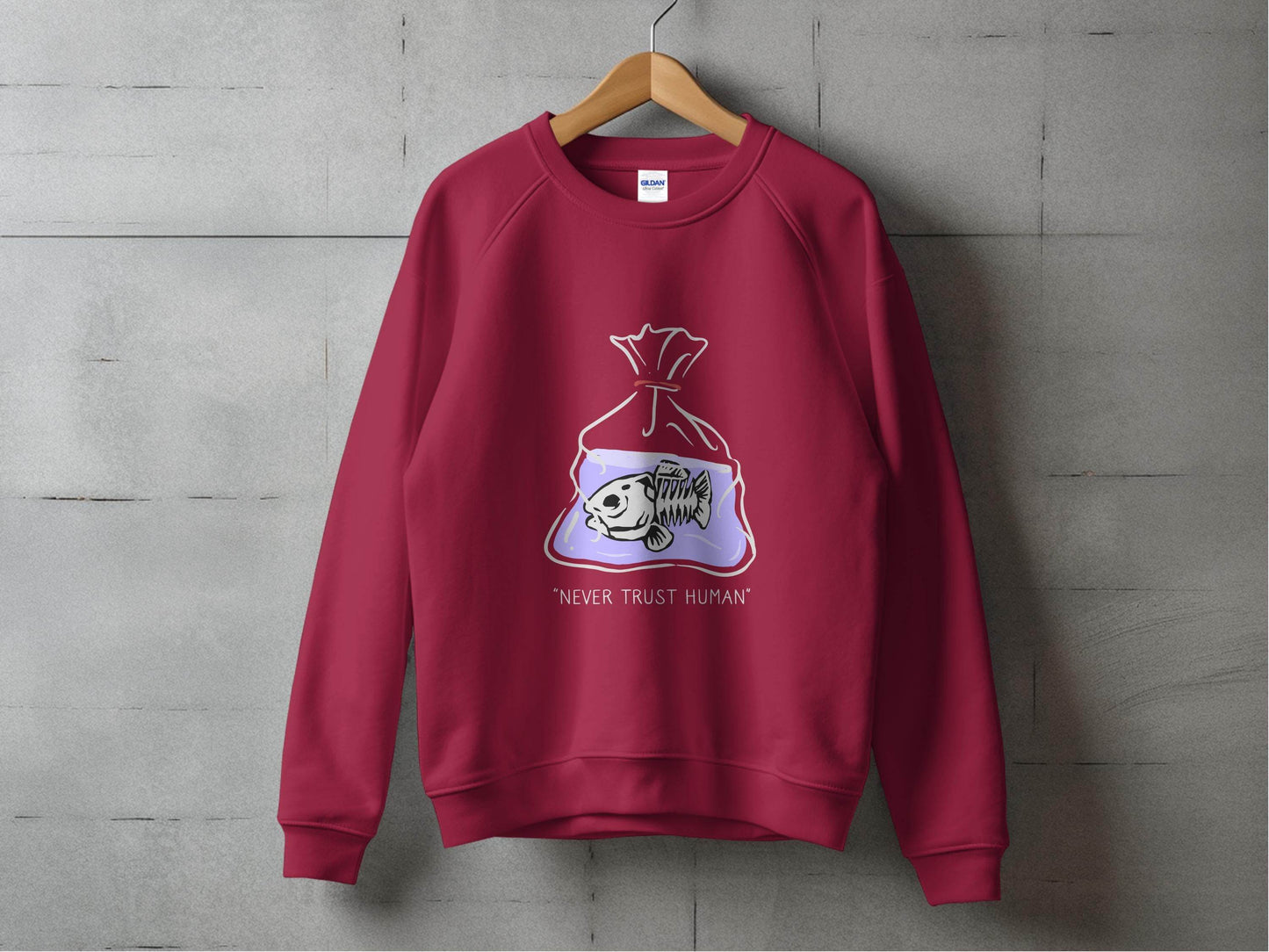 Never Trust Human Fish Skeleton Plastic Bag Design Sweater - Design & Vybe