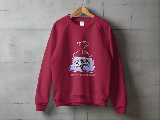 Never Trust Human Fish Skeleton Plastic Bag Design Sweater - Design & Vybe