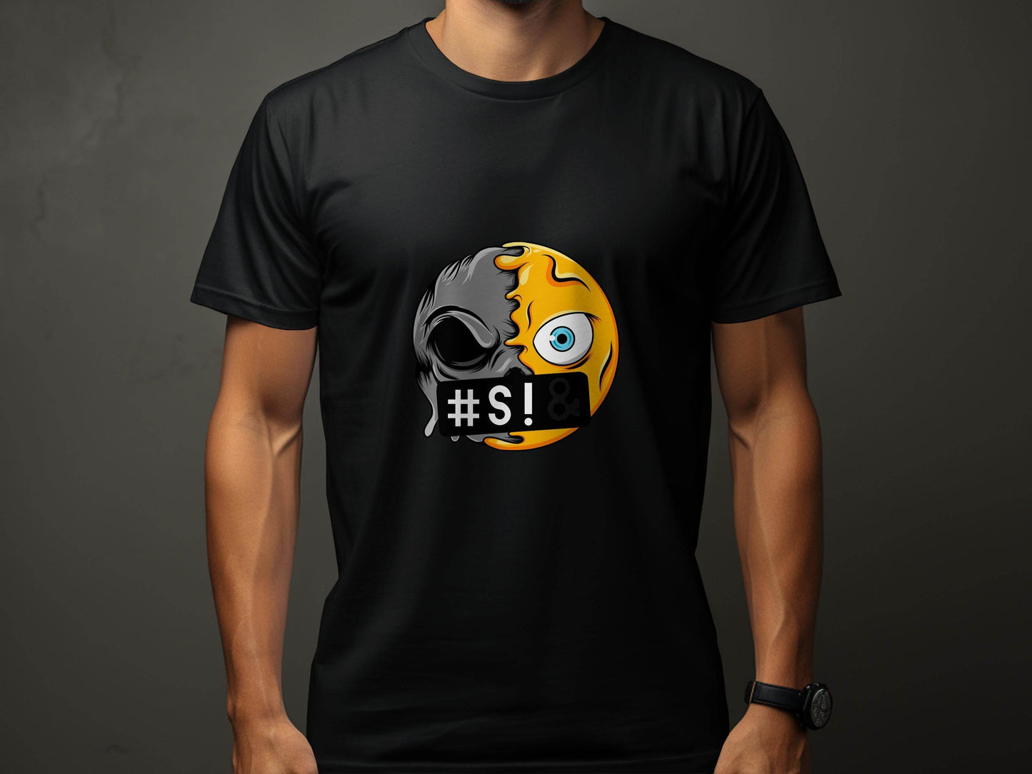 Emoji Half Skull with Hash Symbol Design Novelty T-Shirt - Design & Vybe