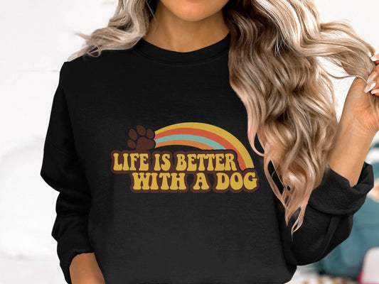 Life is Better With a Dog Colorful Text Rainbow Sweater - Design & Vybe