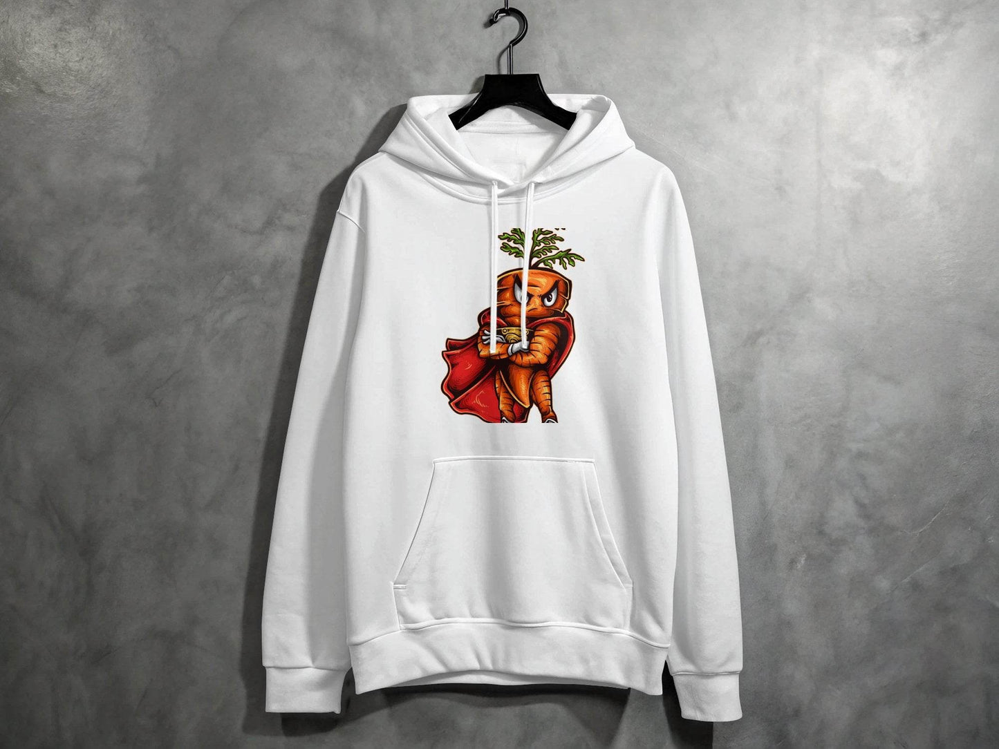 Superhero Carrot Character Graphic Hoodie - Design & Vybe