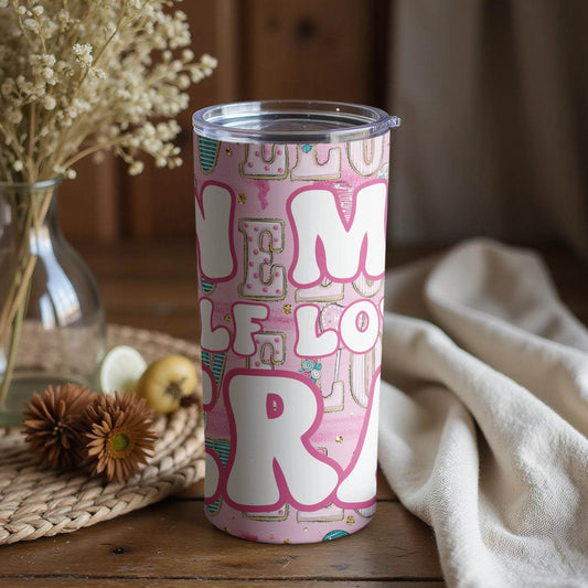 In My Self Love Era Positive Message Pink Background Tumbler - Design & Vybe