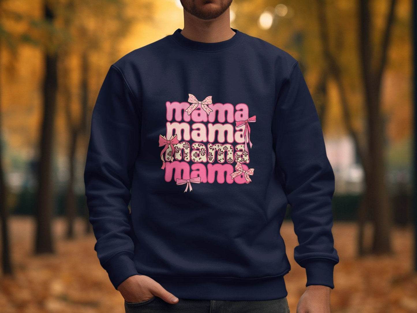 Mama Repeated With Bows Pink Themed Artwork Sweater - Design & Vybe