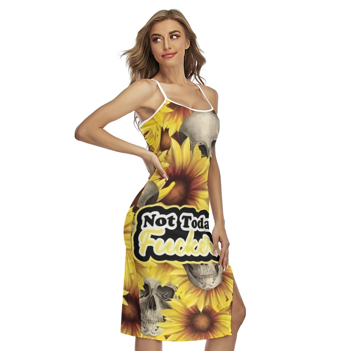 Not Today Fucker Yellow Dress Back Cross Cami Dress