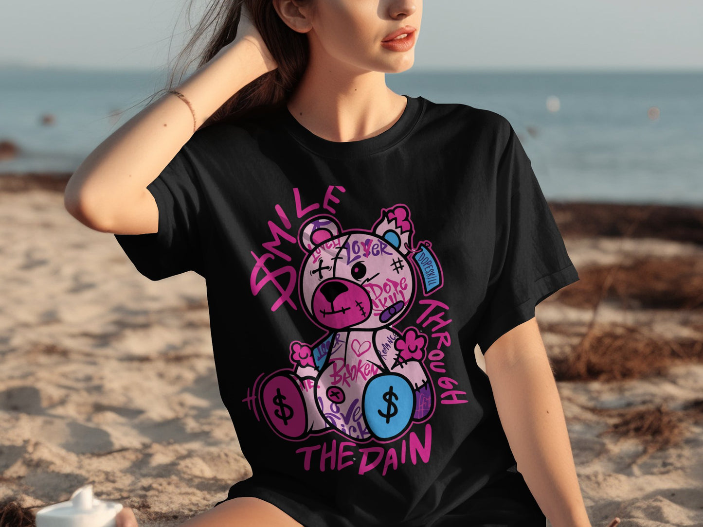 Smile Through The Pain Cute Bear Graphic Shirt product