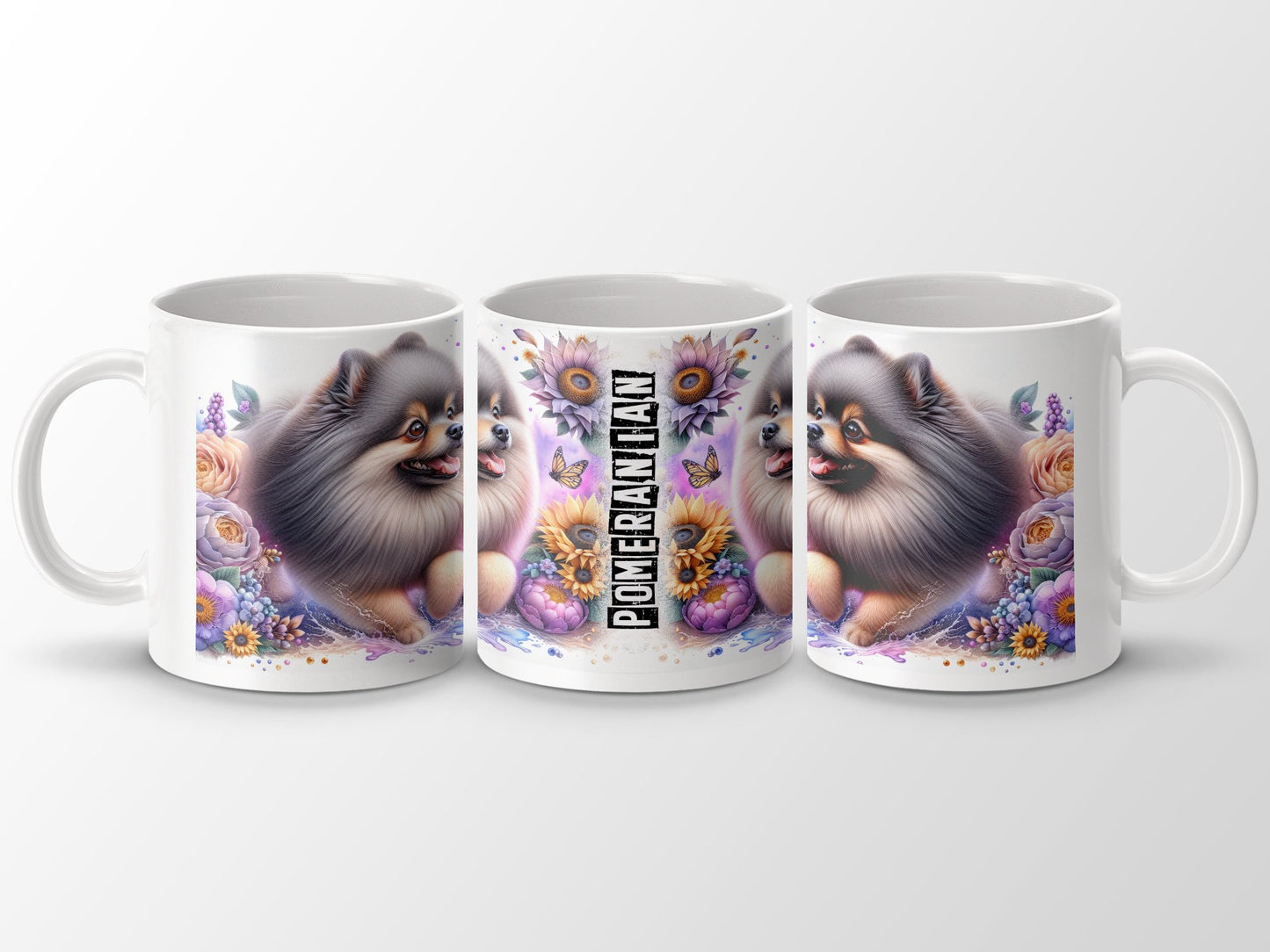 Pomeranian Illustration with Flowers Design Mug product type