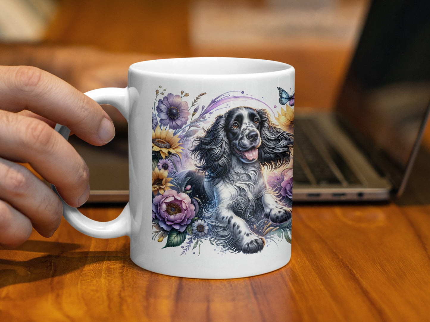 Colorful Dog and Flowers Designed Coffee Mug product type