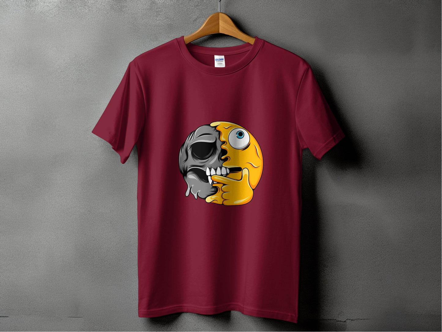 Emoji Skull Half and Half Funny Face Art T-Shirt - Design & Vybe