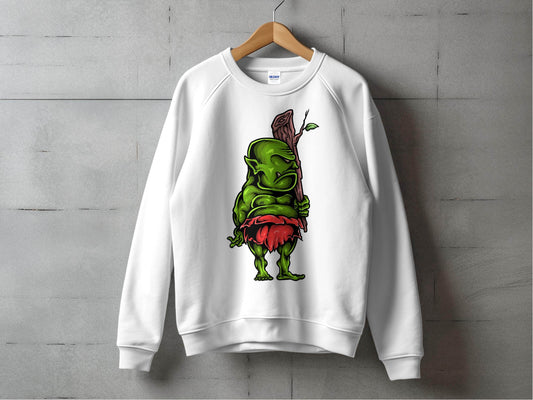 Green Troll Graphic Sweater With Red Skirt And Bat - Design & Vybe