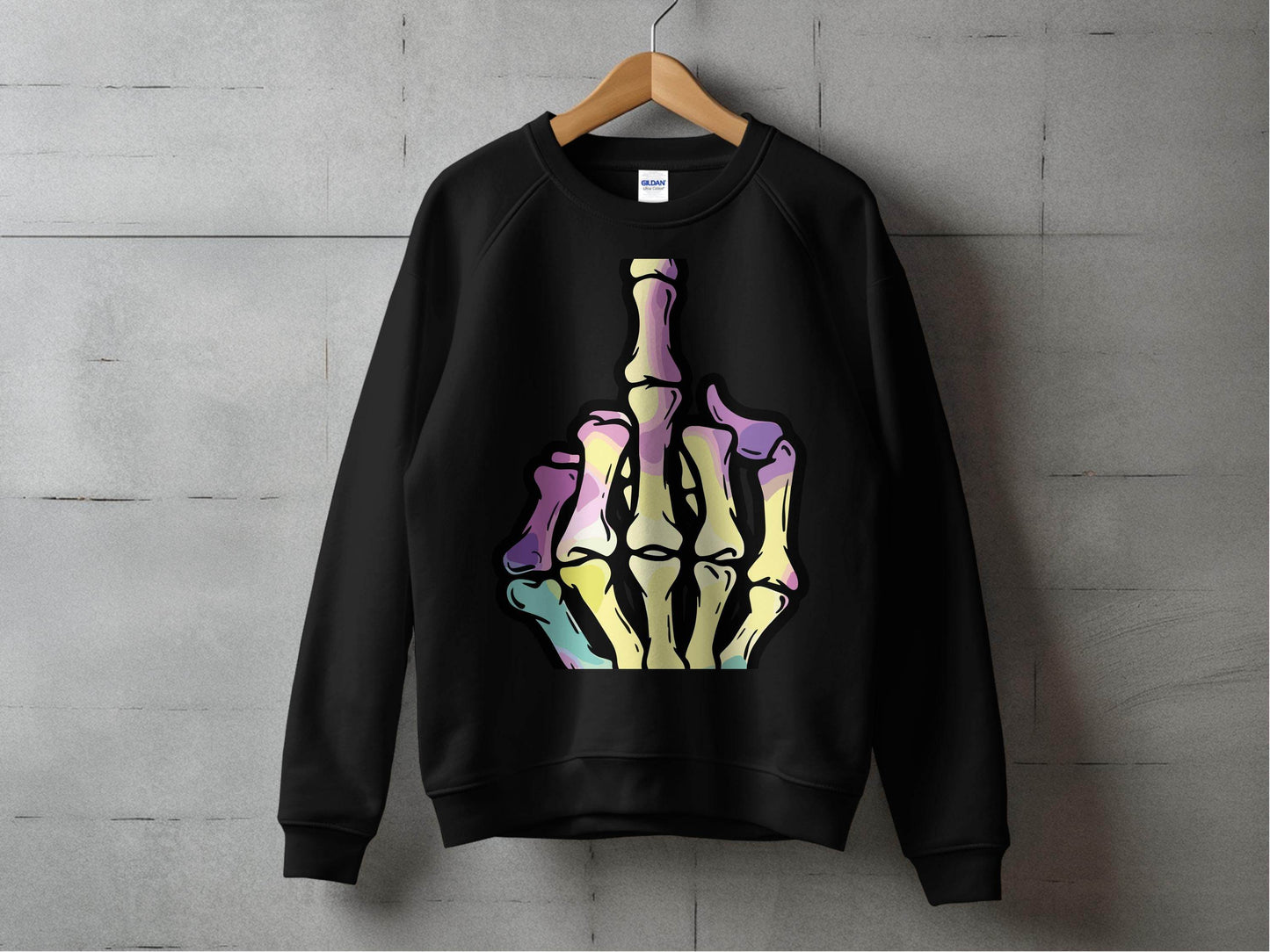 Colorful Skeleton Hand Gesture Graphic Sweater - Design & Vybe