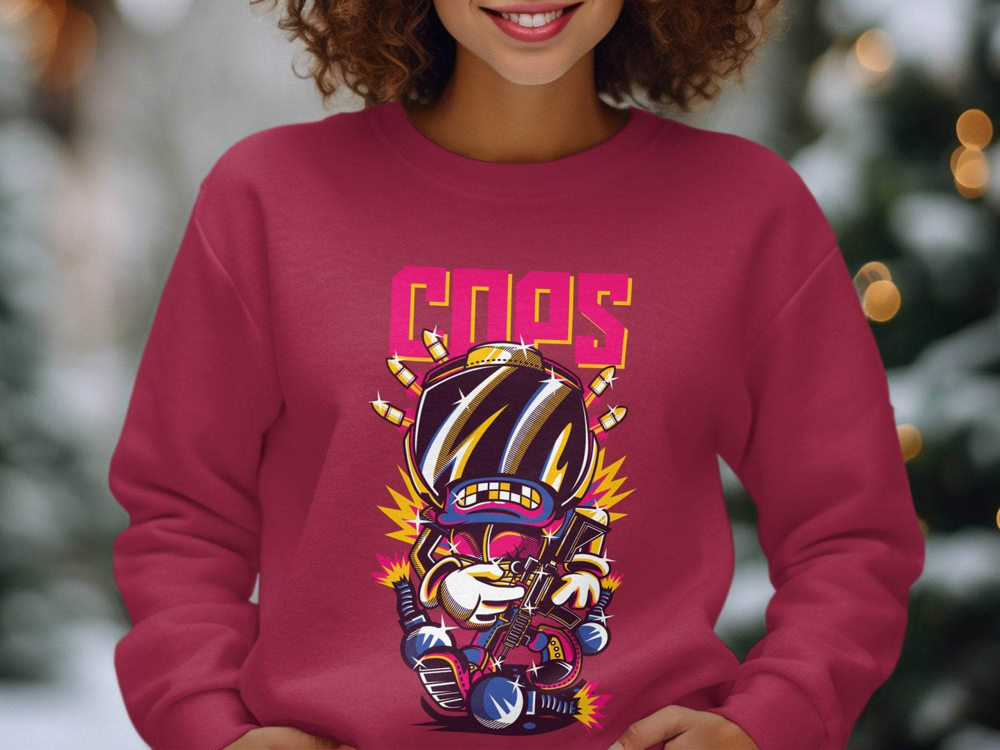 COPS Cartoon Character With Gun For Enthusiasts Sweater - Design & Vybe